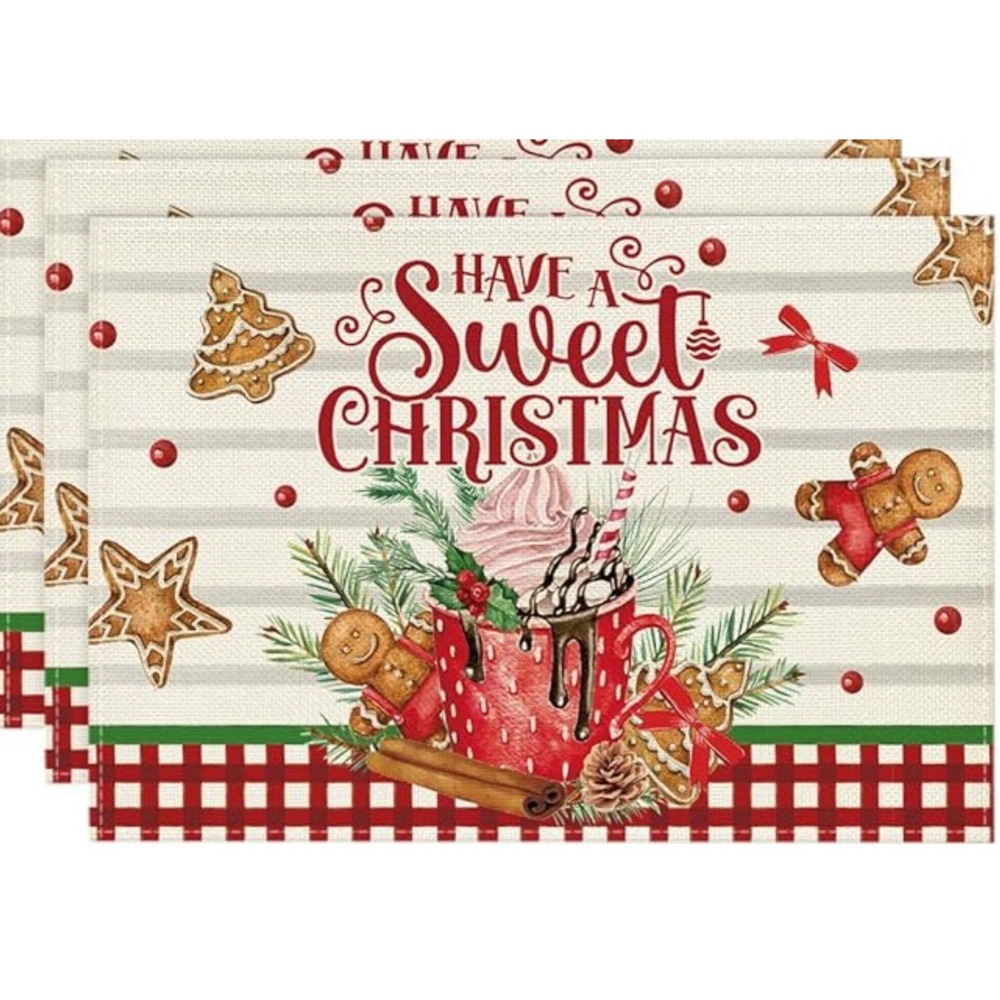 Holiday Placemats Lot Of 6 Gingerbread Have A Sweet Christmas‎ Red And White